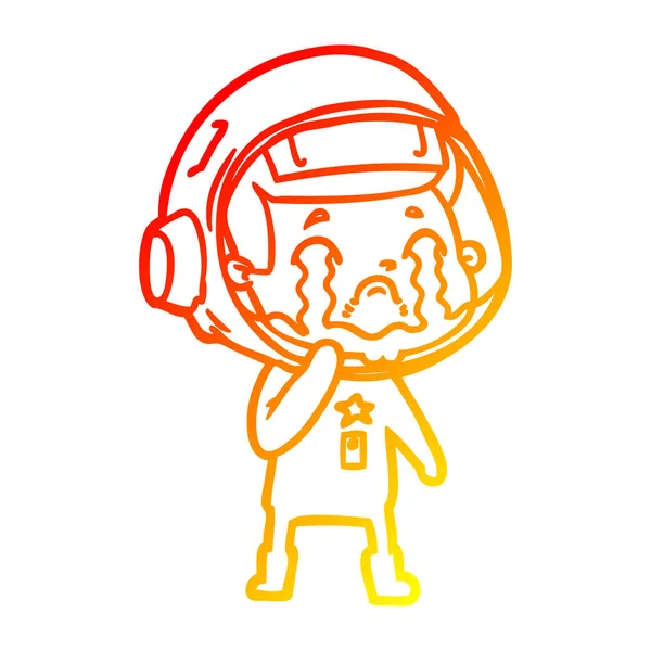Warme kleurovergang lijntekening cartoon huilen astronaut — Stockvector