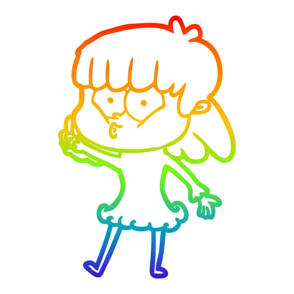 Arco iris gradiente línea dibujo dibujos animados silbido chica — Vector de stock
