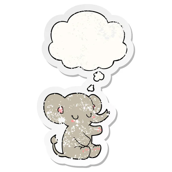 Elefante dei cartoni animati e bolla pensiero come un adesivo indossato angosciato — Vettoriale Stock