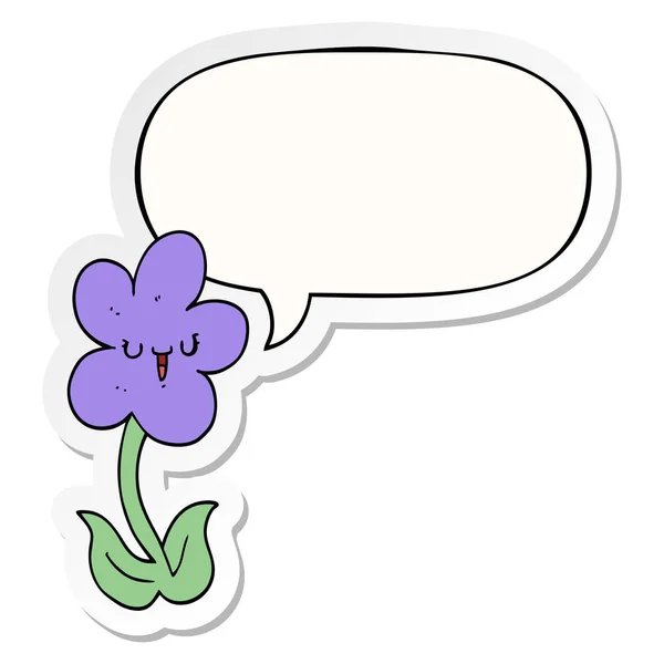 Cartoon-Blume und glückliches Gesicht und Sprechblasenaufkleber — Stockvektor