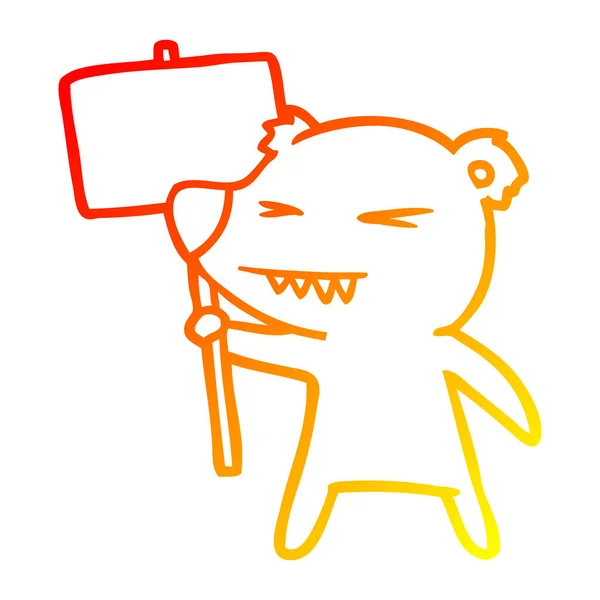 Warme Gradientenlinie zeichnet wütenden Bären Karikatur protestiert — Stockvektor