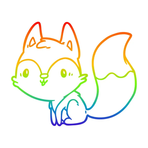 Rainbow gradient line drawing cute fox — Stock Vector