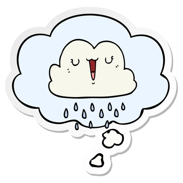 Cartoon Storm wolk en dacht Bubble als een gedrukte sticker — Stockvector
