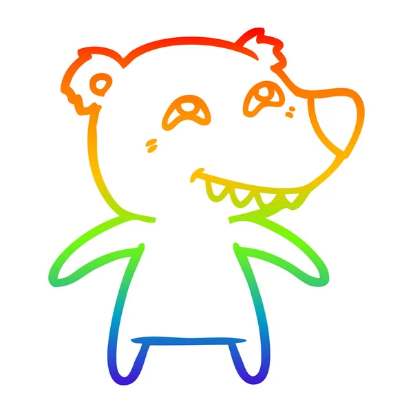 Linea gradiente arcobaleno disegno cartone animato orso che mostra i denti — Vettoriale Stock