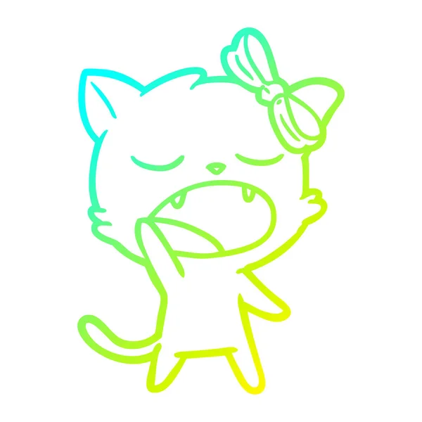Línea de gradiente frío dibujo dibujos animados bostezo gato — Vector de stock