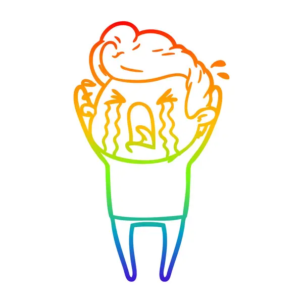 Rainbow gradien line drawing cartoon crying man - Stok Vektor