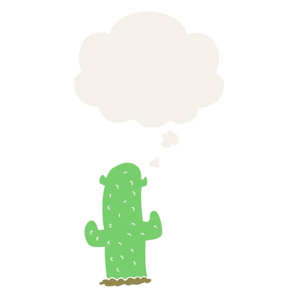 Cactus cartone animato e bolla di pensiero in stile retrò — Vettoriale Stock