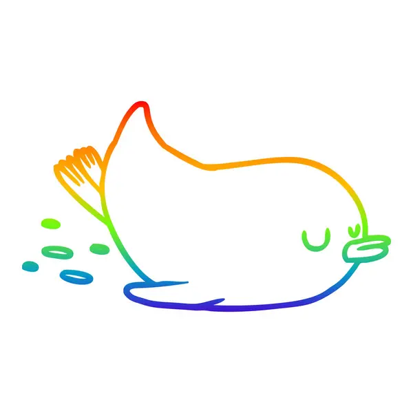 Linea gradiente arcobaleno disegno cartone animato pinguino scorrevole — Vettoriale Stock