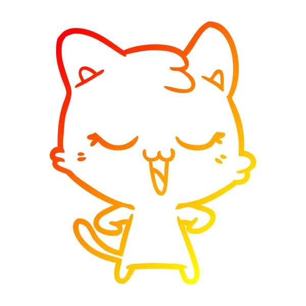 Warme kleurovergang lijntekening gelukkig cartoon kat — Stockvector
