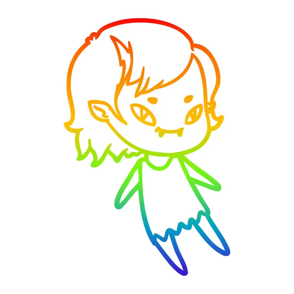 Rainbow gradient line drawing cartoon friendly vampire girl — Stock Vector