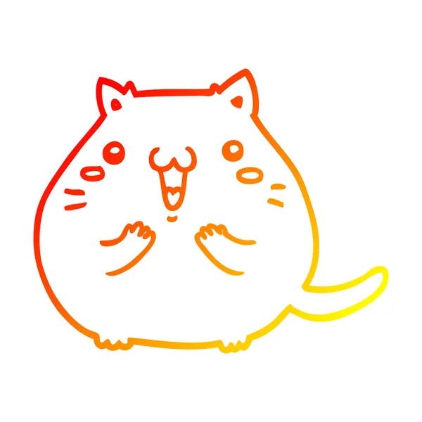 Garis gradien hangat menggambar kartun kucing bahagia - Stok Vektor