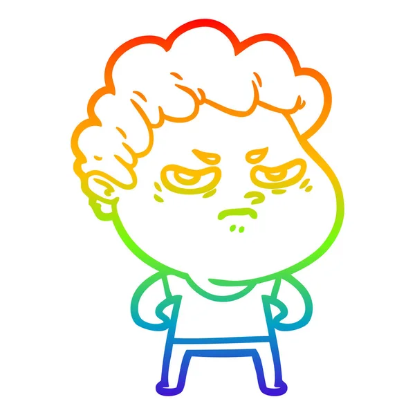 Arco iris gradiente línea dibujo dibujos animados hombre enojado — Vector de stock