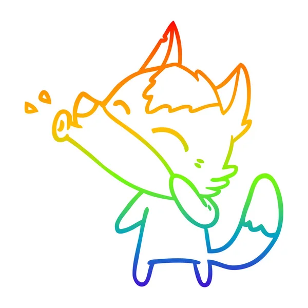 Regenbogen-Gradienten-Linie zeichnet heulenden Wolf-Cartoon — Stockvektor
