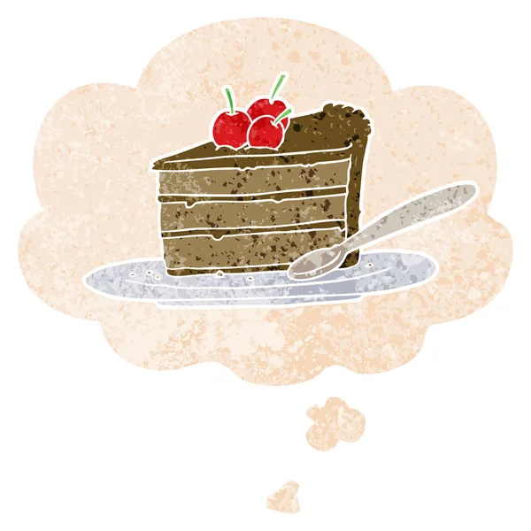 Cartoon-Schokoladenkuchen und Gedankenblase im Retro-Stil — Stockvektor
