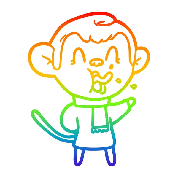 Regenbogen-Gradienten-Linie zeichnet verrückten Cartoon-Affen — Stockvektor