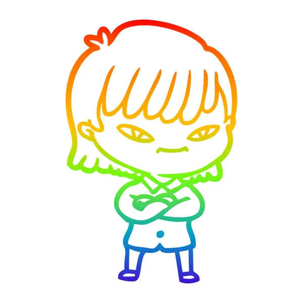 Regenboog gradiënt lijntekening cartoon vrouw — Stockvector