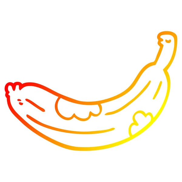 Warme kleurovergang lijntekening cartoon draaien banaan — Stockvector