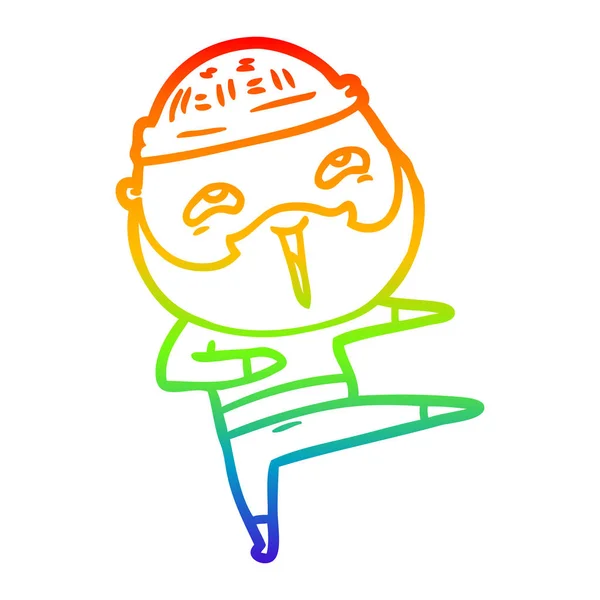 Arco iris gradiente línea dibujo dibujos animados feliz barbudo hombre — Vector de stock