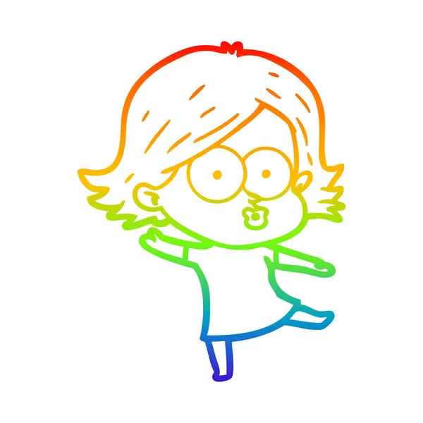 Regenbogen Gradienten Linie Zeichnung Karikatur Mädchen schmollen — Stockvektor