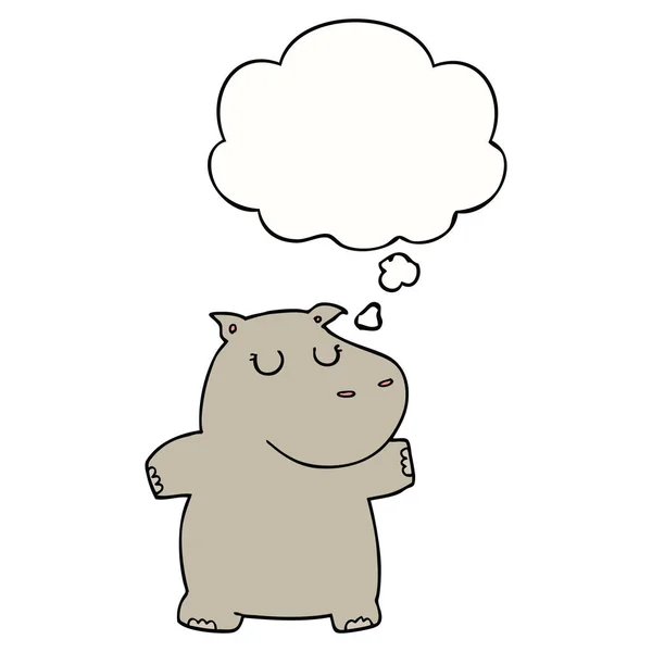 Desenho animado hipopótamo e bolha de pensamento — Vetor de Stock