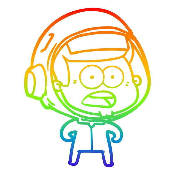 Rainbow gradient line drawing cartoon surprised astronaut — Stock Vector