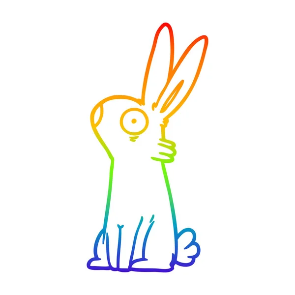 Rainbow gradient line drawing cartoon startled rabbit — Stock Vector
