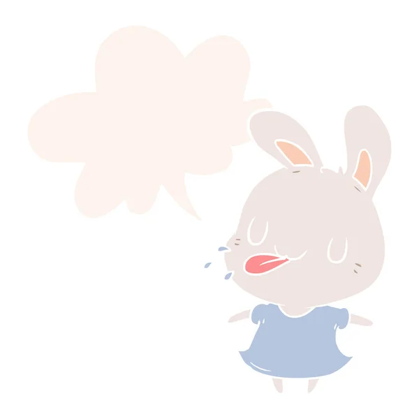 Roztomilý kreslený králík s malinovou a řečkovou bublinou v retro — Stockový vektor