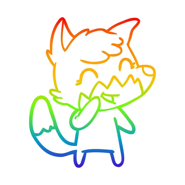 Rainbow gradient line drawing happy cartoon fox — Stock Vector