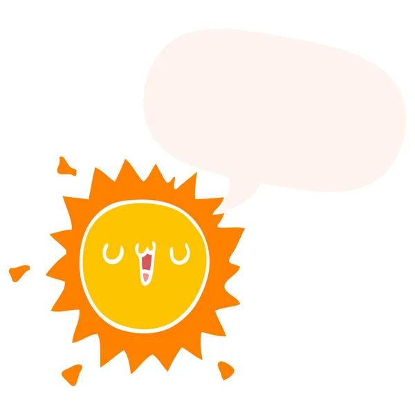 Cartoon sun and speech bubble in retro style — Stock Vector