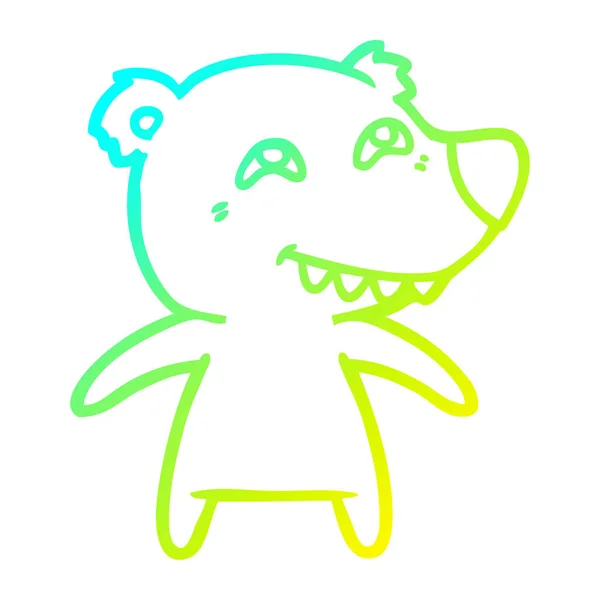 Cold gradient line drawing cartoon bear showing teeth — Stock Vector