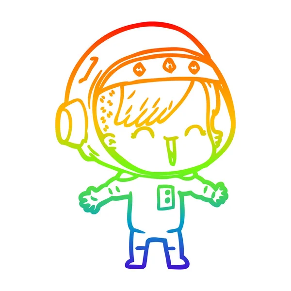 虹のグラデーションライン描画漫画笑い宇宙飛行士の女の子 — ストックベクタ
