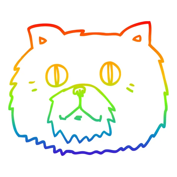 Rainbow gradient line drawing cartoon cat face — Stock Vector