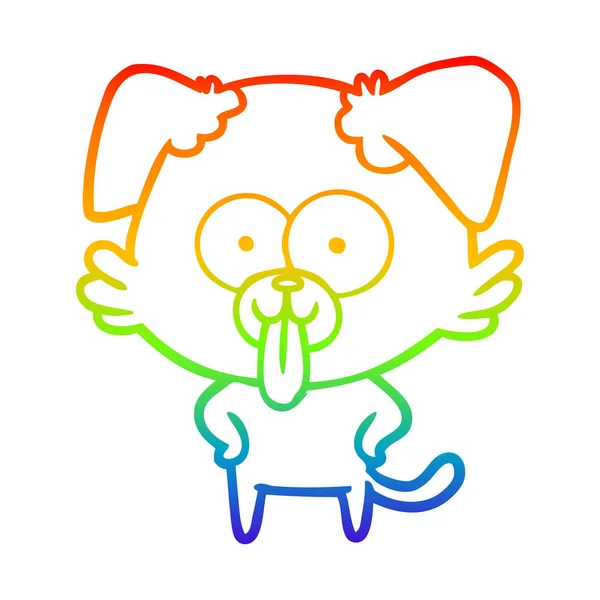 Arco iris gradiente línea dibujo dibujos animados perro con lengua pegando o — Archivo Imágenes Vectoriales