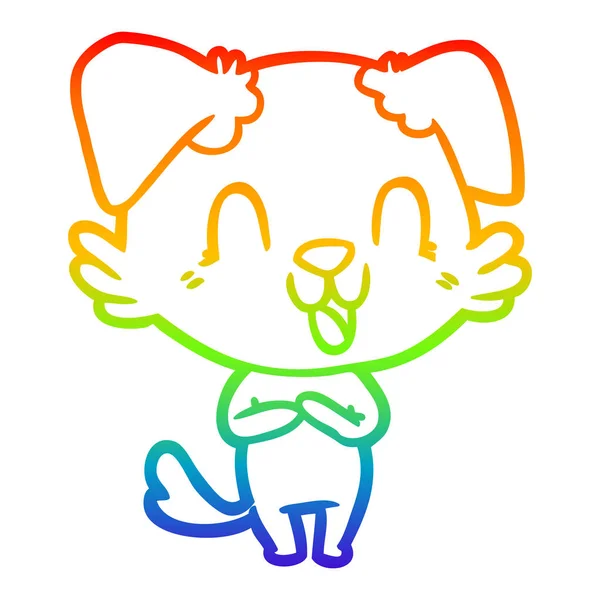 Rainbow gradient ligne dessin rire dessin animé chien — Image vectorielle