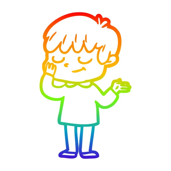 Arco-íris linha gradiente desenho cartoon menino feliz —  Vetores de Stock
