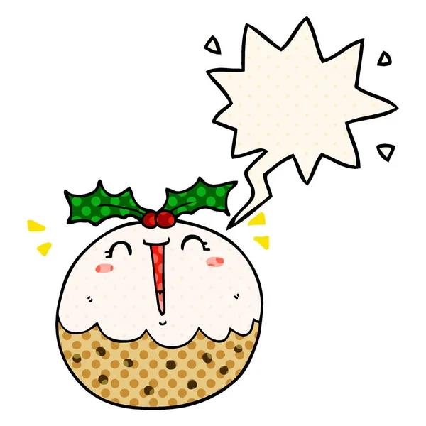 Mignon dessin animé pudding de Noël et bulle de la parole dans la bande dessinée s — Image vectorielle