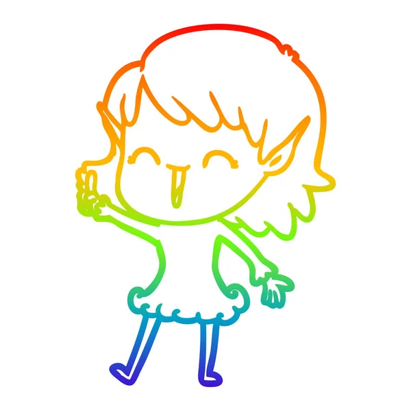 Arco iris gradiente línea dibujo dibujos animados elfo chica — Vector de stock