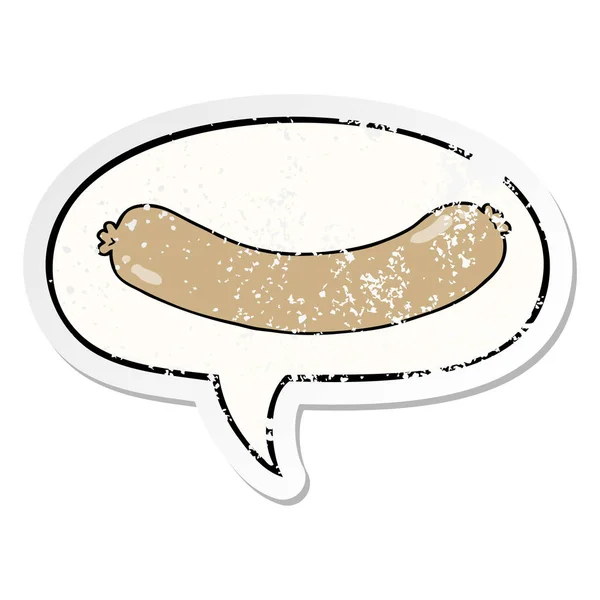 Autocollant de saucisse de dessin animé et bulle de la parole en détresse — Image vectorielle