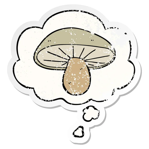 Kreslená houba a myšlenková bublina jako otřesený opotřebovaný štítek — Stockový vektor