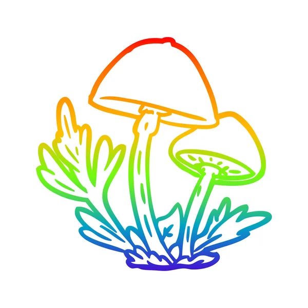 Rainbow gradient line drawing wild mushrooms — Stock Vector