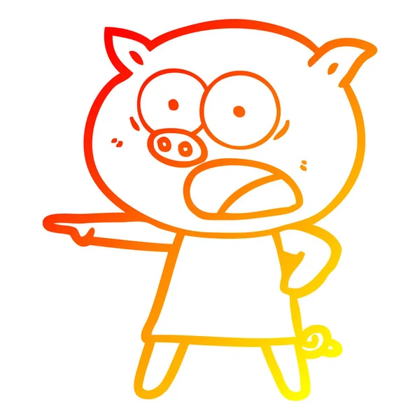 Warm gradient line drawing cartoon pig shouting — Stock Vector