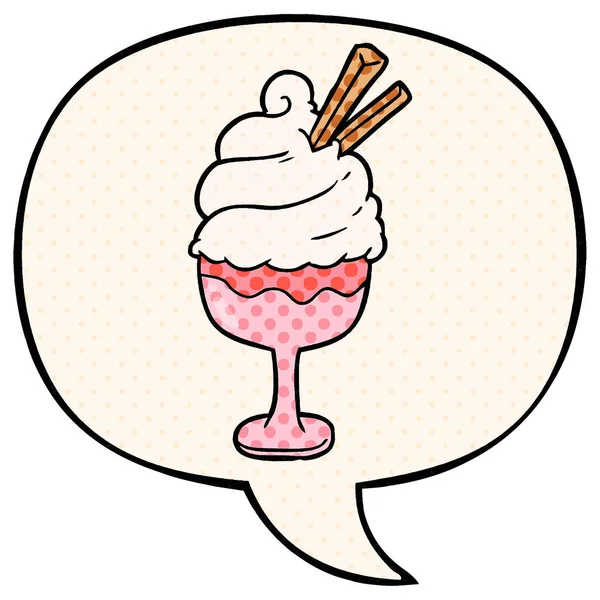 Cartoon-Eis-Dessert und Sprechblase im Comic-Stil — Stockvektor