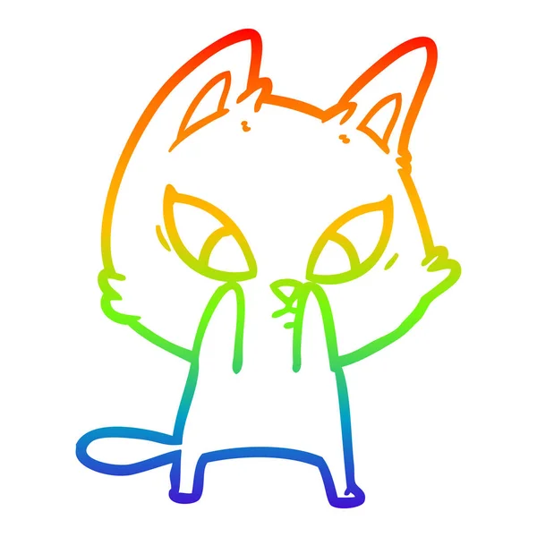 Rainbow gradient linje ritning förvirrad tecknad katt — Stock vektor