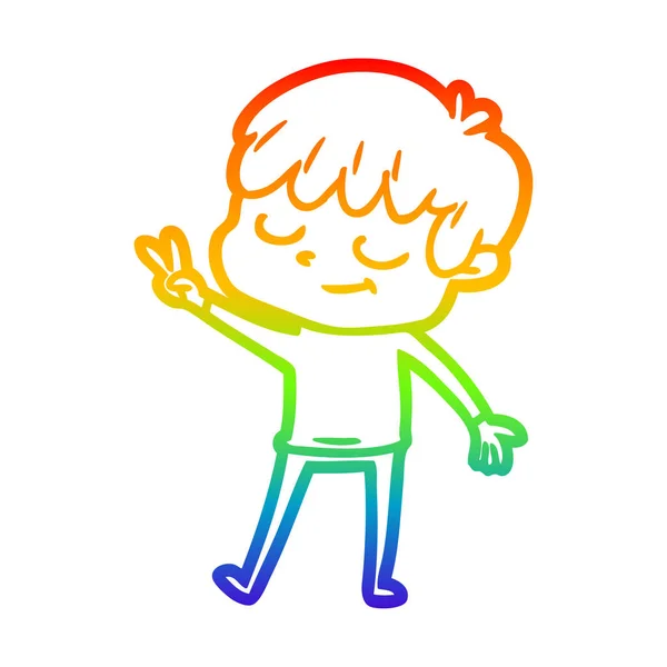 Rainbow gradient line drawing cartoon happy boy — Stock Vector