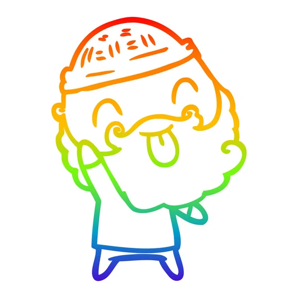 Regenboog gradiënt lijntekening man met baard steken uit tong — Stockvector