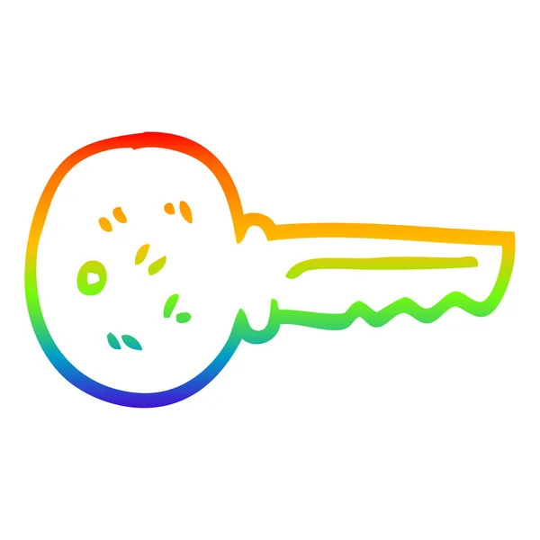 Arco iris gradiente línea dibujo dibujos animados metal clave — Vector de stock
