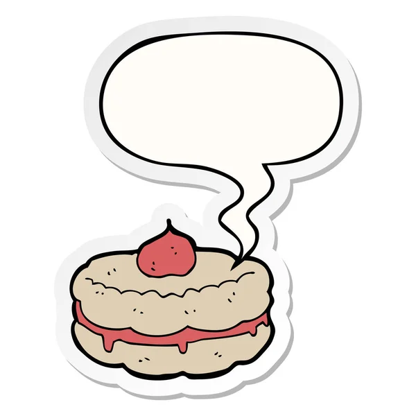 Cartoon biscuit and speech bubble sticker — Stock Vector
