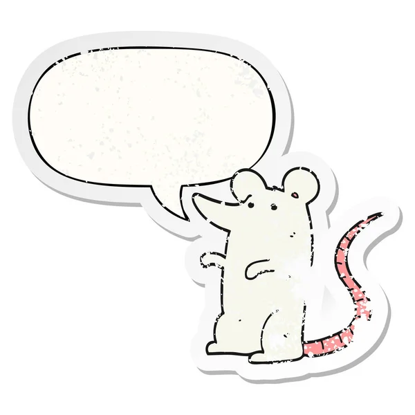 Dibujos animados rata y el habla burbuja angustiado pegatina — Archivo Imágenes Vectoriales