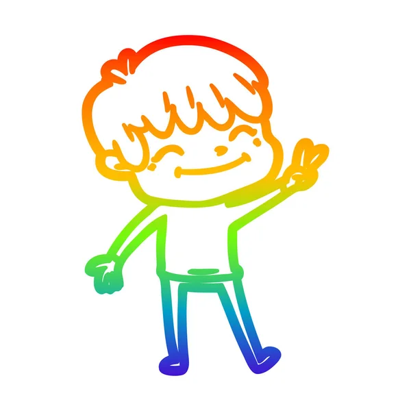 虹のグラデーションライン描画漫画幸せな少年 — ストックベクタ