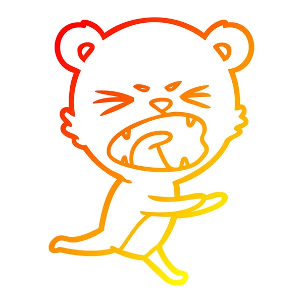 Chaud gradient ligne dessin en colère dessin animé ours crier — Image vectorielle